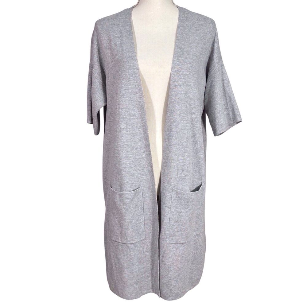 Eileen Fisher Long Cardigan Gray Size S/P Small Petite Organic Cotton Nylon Silk